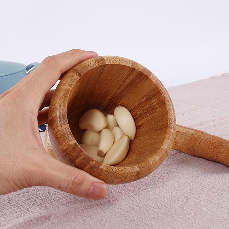 Wooden Mortar And Pestle Set Garlic Pugging Pot Herb Mill Crusher Grinding Bowl