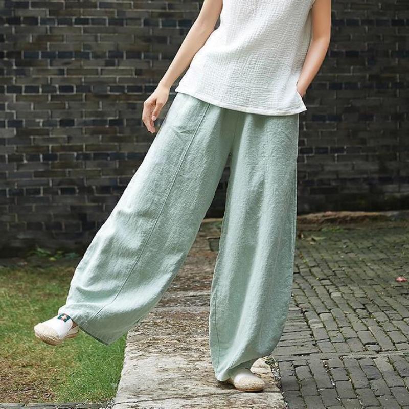 Spring and Summer Breathable Trousers Japanese Plus Size  Cotton and Linen Loose Casual Bloomers Women