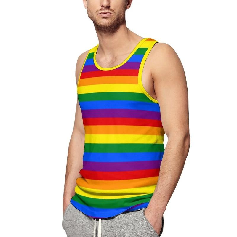 Bunte Geometrische Streifen Tanktops Für Mann Farbblock Muster T-Shirts Sommer Lässiges Weste Übergroß Sport Street Tanktop