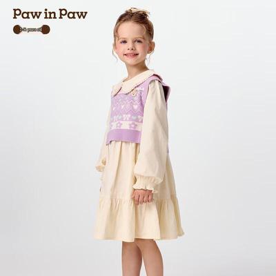 PawinPaw Girls' Cartoon Bear Two-Piece Dress Set