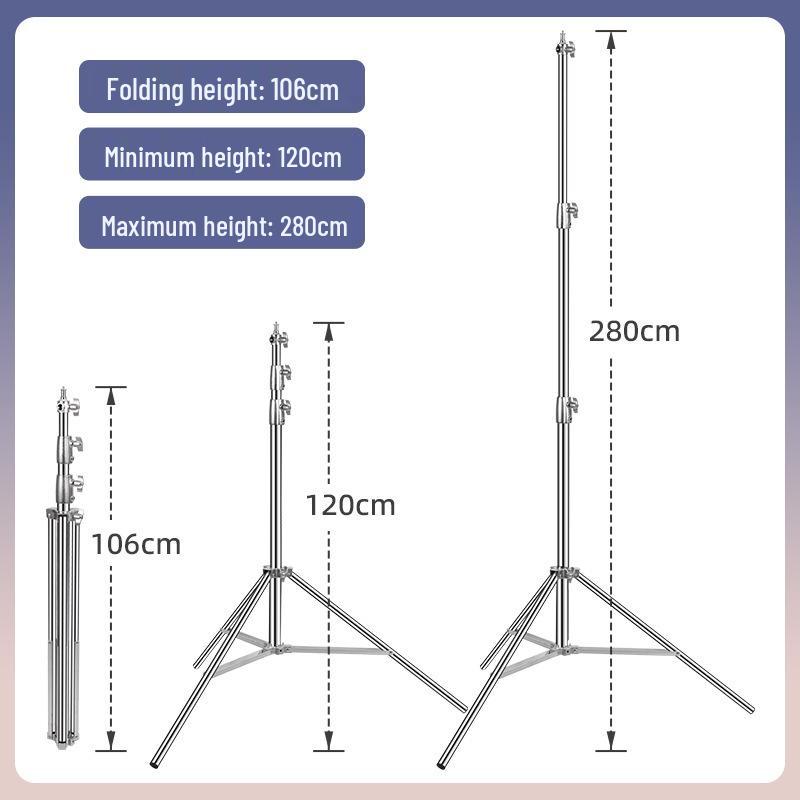 2.8m Stainless Steel All-Metal Light Stand for Photography, Thickened Fill Light & Multifunctional Background Bracket