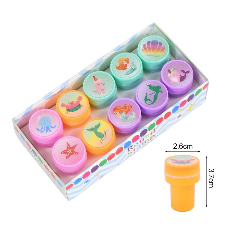 10Pcs Cartoon Self-ink Stamps Kids Mermaid Unicorn Birthday Party Favors Gift Flamingo Hawaiian Party Decor Supplies Wedding
