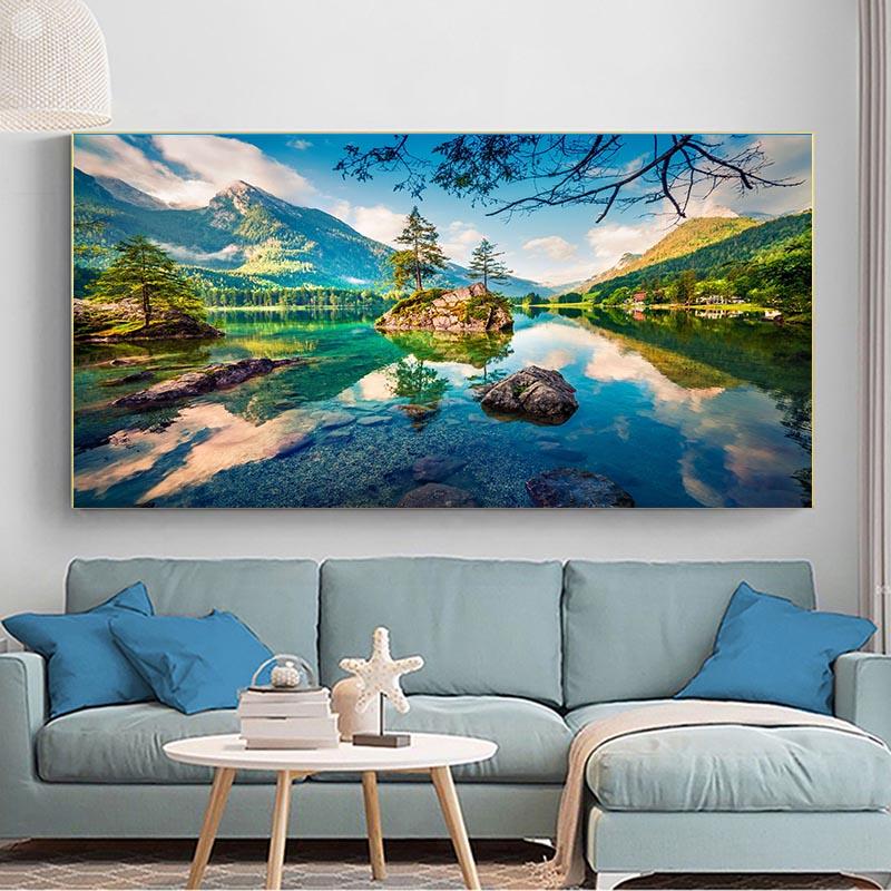 Landschaft Herbst Sonnenaufgang See Alpen Berg Wald Leinwand Malerei Poster und Drucke Wand Kunst Bilder Home Decor kein Rahmen kein Rahmen