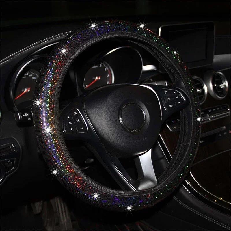 Car Steering Wheel Cover Elastic Handle Cover Universal 37/38cm Diamond BlingBling Four Seasons Crystal Woman Styling Interior