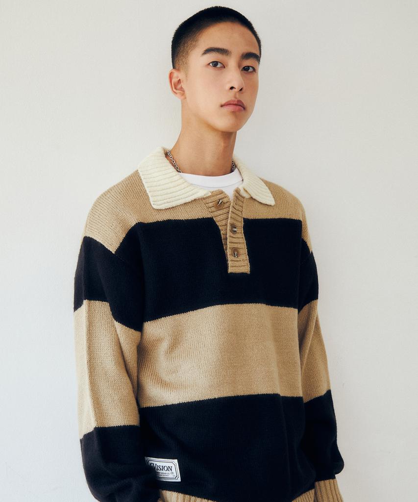 VISION STREETWEAR Vsw Washable Stripe Polo Knit Beige
