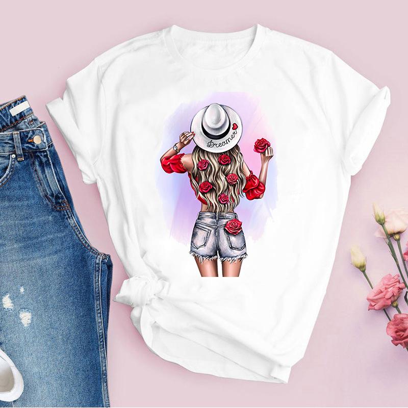 Μόδα Μακαρόν Λουλούδια Γραφικό T-Shirt Γυναικείο T-Shirt Harajuku T-Shirt Print Femme Γυναικείο Τυπωτό T-shirt Γυναικείο Φαρδύ T-shirt