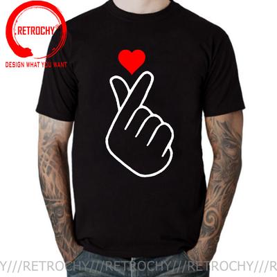 Korean Finger Heart T Shirt Men KPop Korean Finger Love Symbol Graphic Printed T-shirt Shirt Fashion Korean Male Tees Tops Shirt