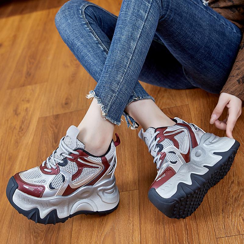 Inner Height Increase New Breathable Dad Shoes Platform Mesh Small Sports and Leisure Shoes F