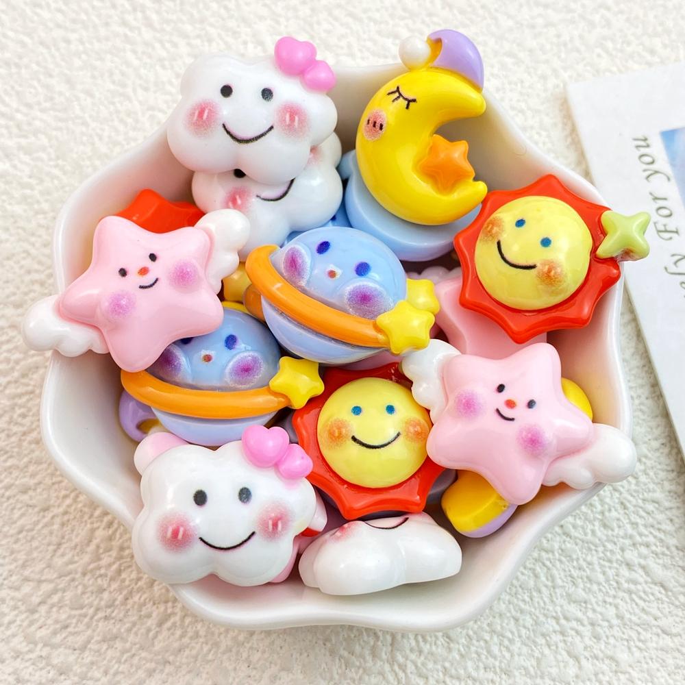 10Pcs New Cute Resin Sun, Stars, Moon, Clouds Series Flat Back Parts Embellishments For Hair Bows Accessories