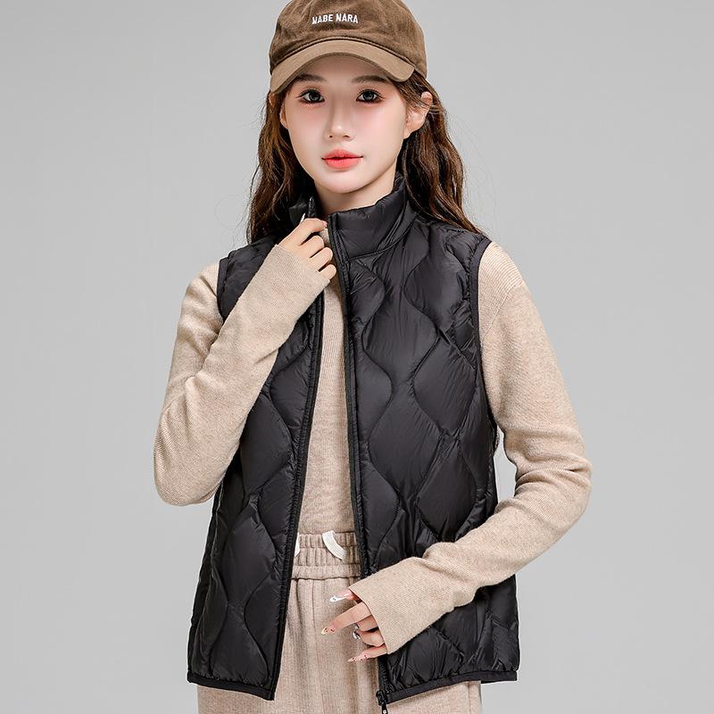 Down Jacket Vest Women's Short Stand-up Collar Autumn and Winter Casual Gourd Pressing Line Light and Warm Sleeveless Jacket
