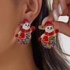 Fashion Colorful Rhinestone Snowman Earrings For Women Red Scarf Xmas Hat Dangle Earring Holiday Party New Year Jewelry Gifts