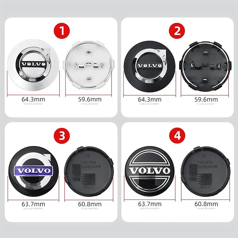 4 Stück 64mm Auto Radnabenkappen für Volvo S40 S60 S80L XC60 XC90 V40 V50 V90 T6 - Premium Auto Radnabenabdeckung Ersatzzubehör
