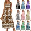 Women's Casual Long-length Sundress Summer Beach Printing Dress Round Neck Sleeveless Loose Sundress