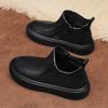 Fashion Men's Black Boots Versatile Casual Leather Boots Zipper PU Flat Bottom Casual Walking Shoes Waterproof Men One Foot Shoes