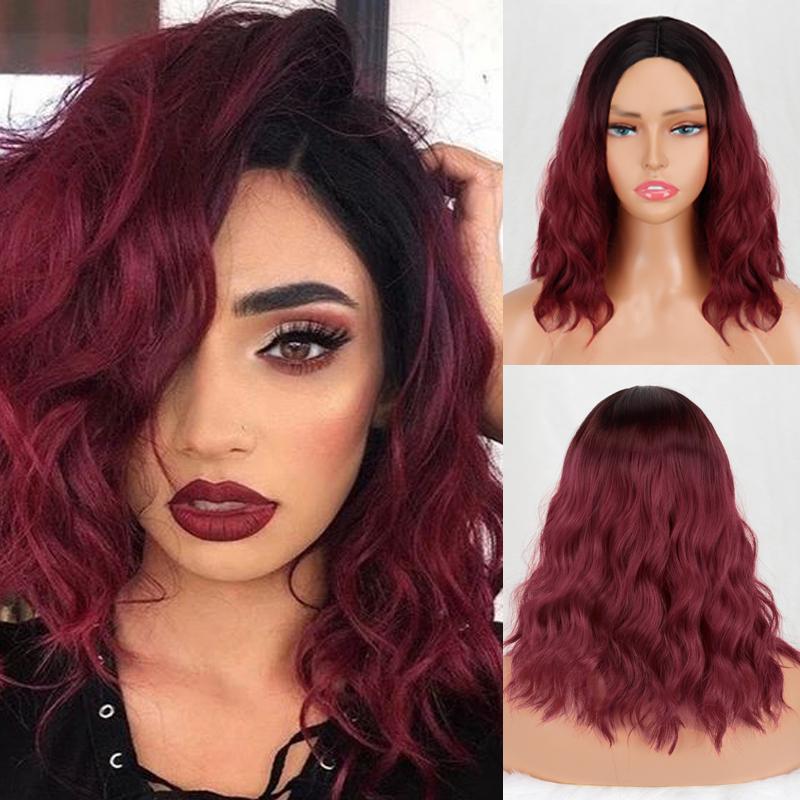 LISI HAIR Krátká vlnitá Bob Pink White Gradient Paruka s ofinou Syntetické vlákno Krátká vlnitá Cosplay paruka na denní nošení pro ženy