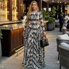 European and American Women's Clothing Autumn New Fashion Round Neck Slim Print Pleated Floor Splicing Dress Dress