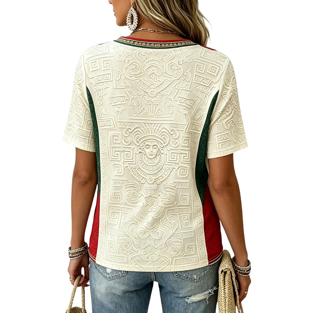 Women's V-Neck Lightweight T-Shirt with Soccer Print for Spring and Summer