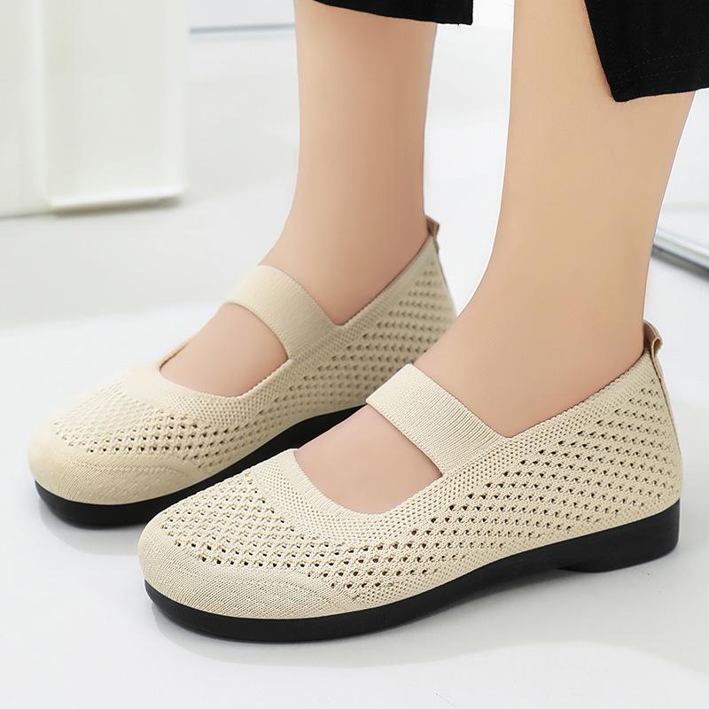 Women's Shoes Summer Hollow Breathable Mesh Shoes Lazy One Pedal Mother Shoes Solid Color Versatile Casual Shoes