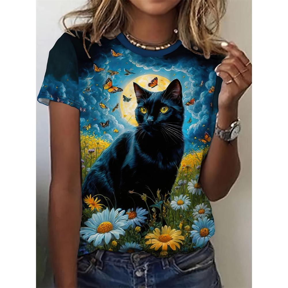 Women's T-Shirts 3d Animal Print Daily Tshirt Funny Casual Ladies Short Sleeve O Neck Female Clothing Top