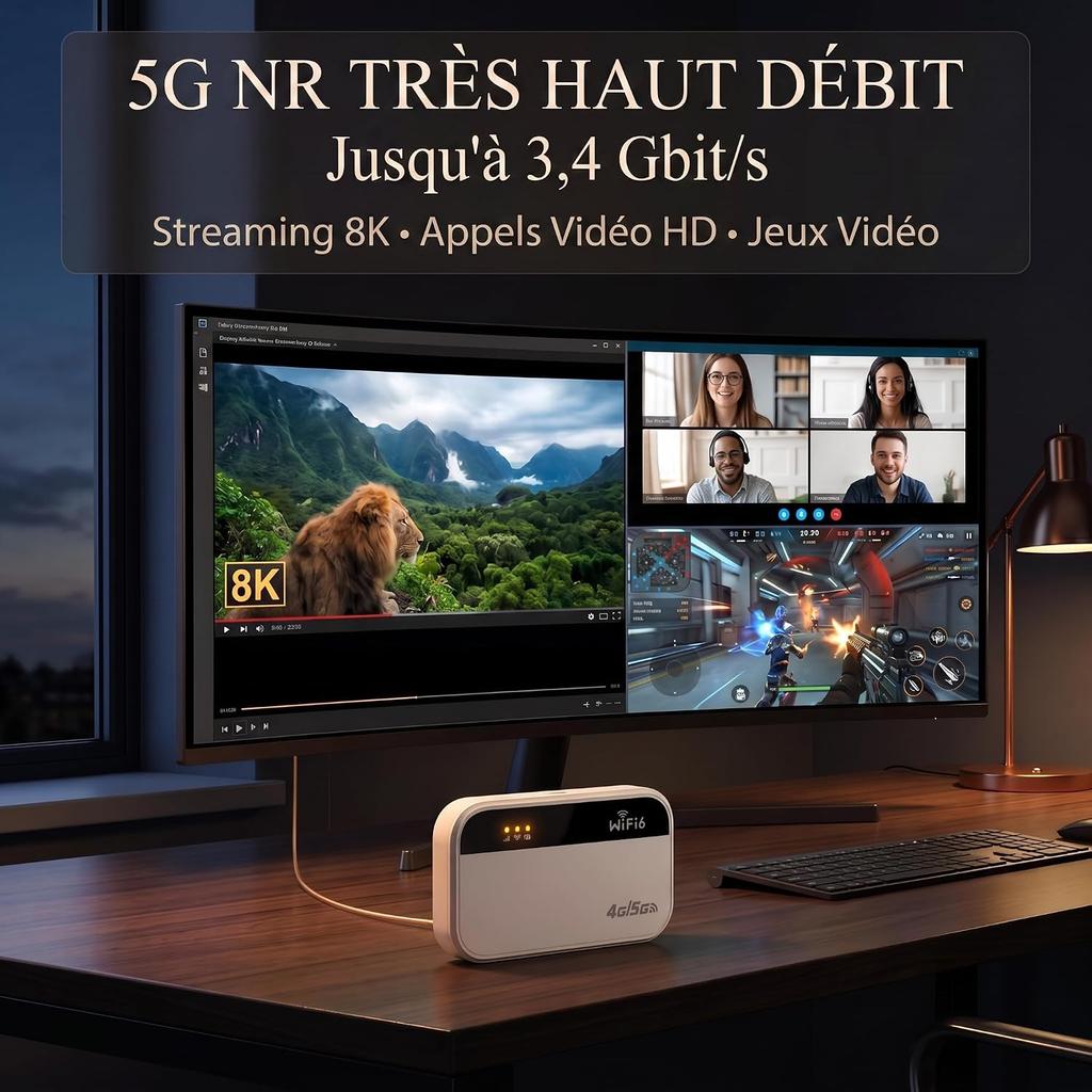 Routeur 5G Portable WiFi 6, 300Mbps, 32 appareils, 3000mAh, SIM Libre UE
