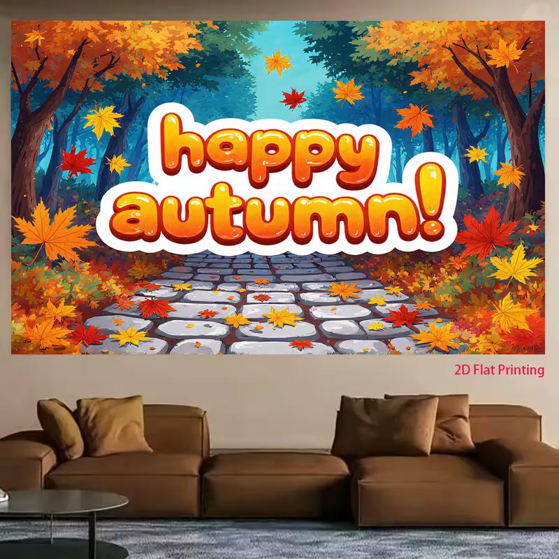 2D Herbstwald-Kulisse Glücklicher Herbst Ahornblatt Steinweg Hintergrund für Erntefest-Banner