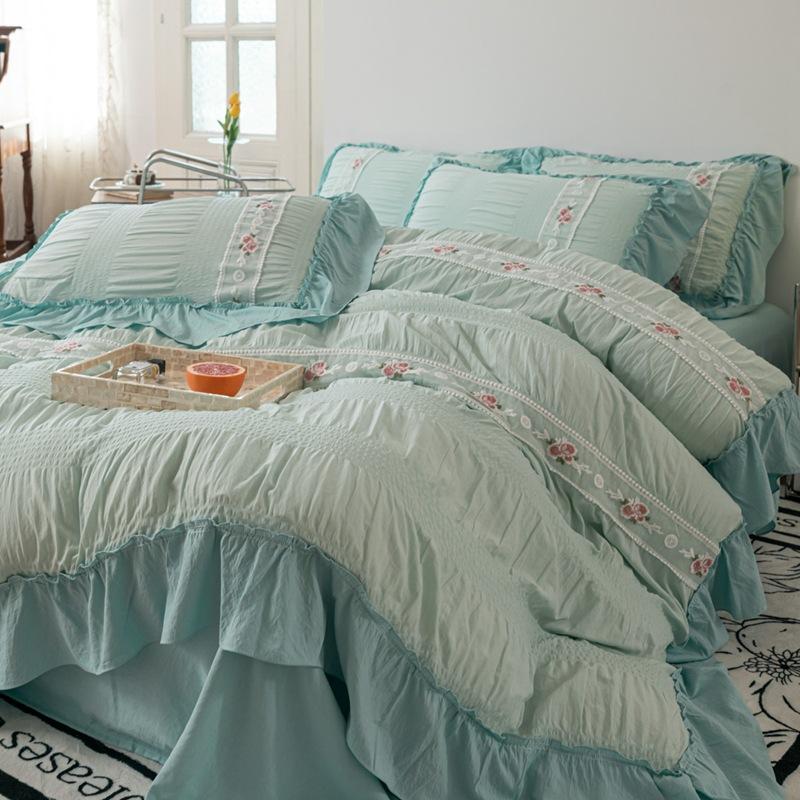 French Seersucker Embroidered Polished Sheets, Quilt Covers, Pillowcases, Three-piece Sets, Four-piece Sets