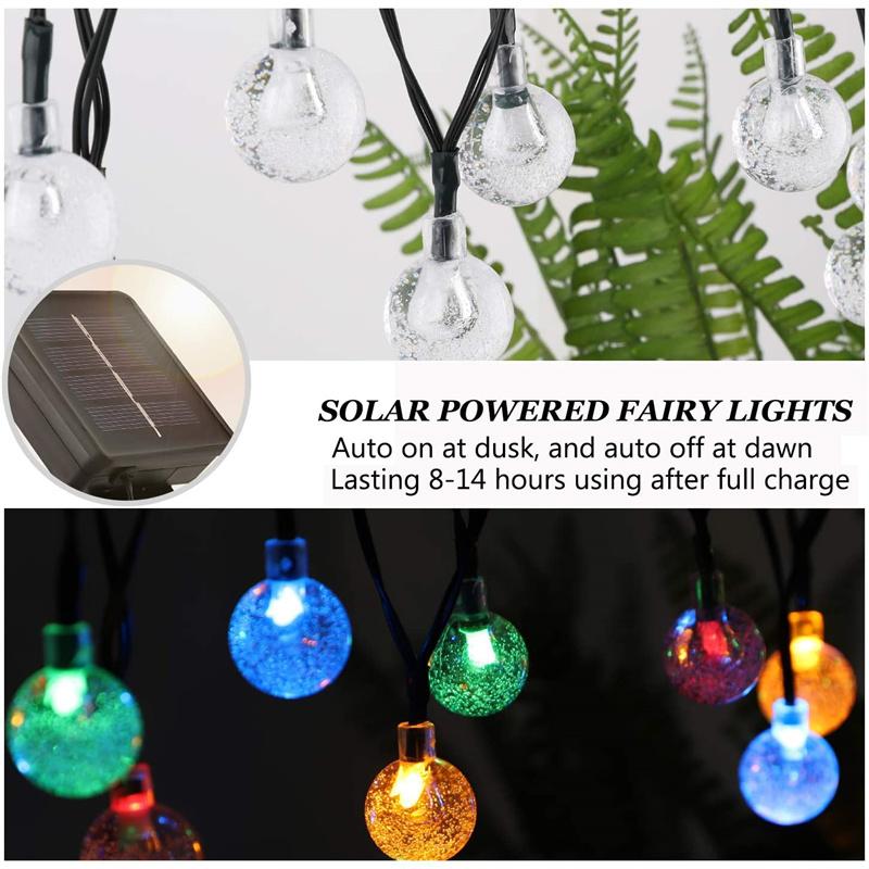 Solar String Lights Outdoor Led Holiday Lighting Crystal Globe Lights with 8 Modes Waterproof Solar Powered Patio Light Garden Christmas Party Decor