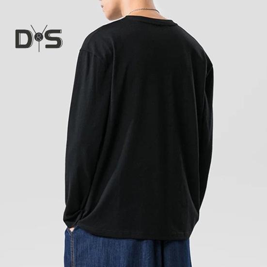 Chemise à col rond et manches longues pour homme, t-shirt doux et respirant, couleur unie, coupe ample, décontracté, printemps-été