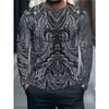 Heren 3D streep geprint T-shirt met lange mouwen, comfortabel, ademend en veelzijdig herentop