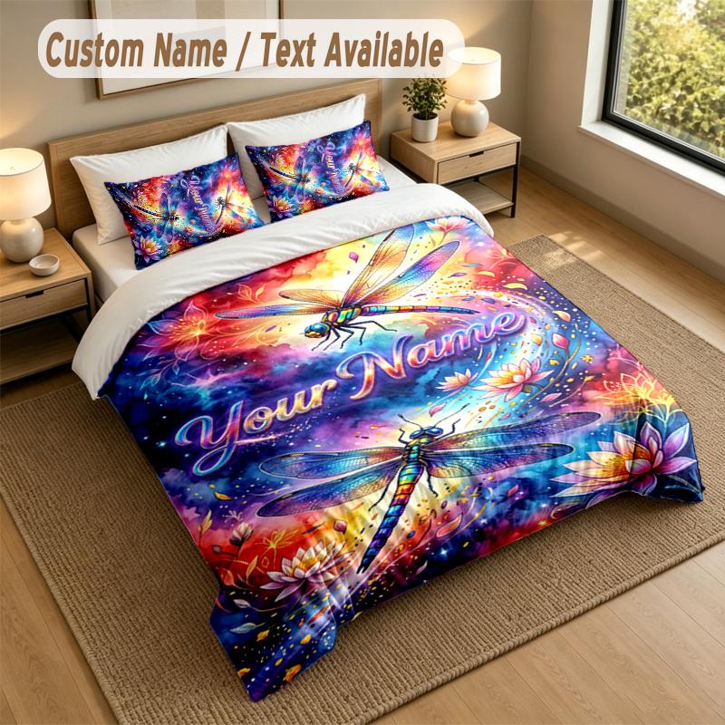 Dragon Phoenix Theme Personalized 3Pcs Bedding Set Custom Text & Name 1 Sheet 2 Pillowcases Household Bedding 1pc