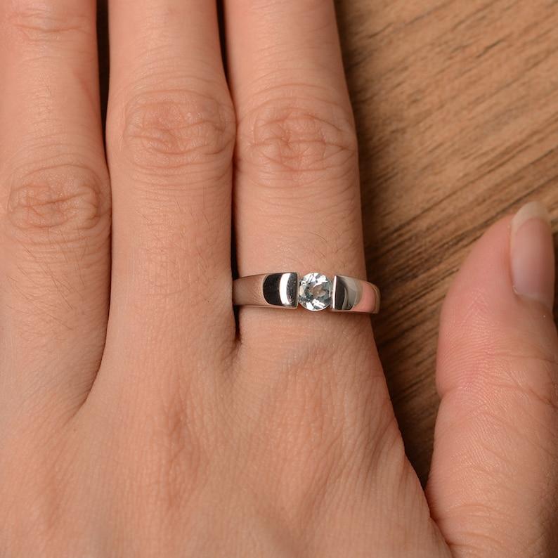 Dame Blå Rundskåret Akvamarin Ædelstensring 925 Sterling Sølv Statement Ring Til Forlovelse & Bryllup