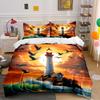 Lighthouse At Sunset Scene Bedding Duvet Cover Set  (1*Duvet Cover 2*Pillowcases, Without Duvet Insert)