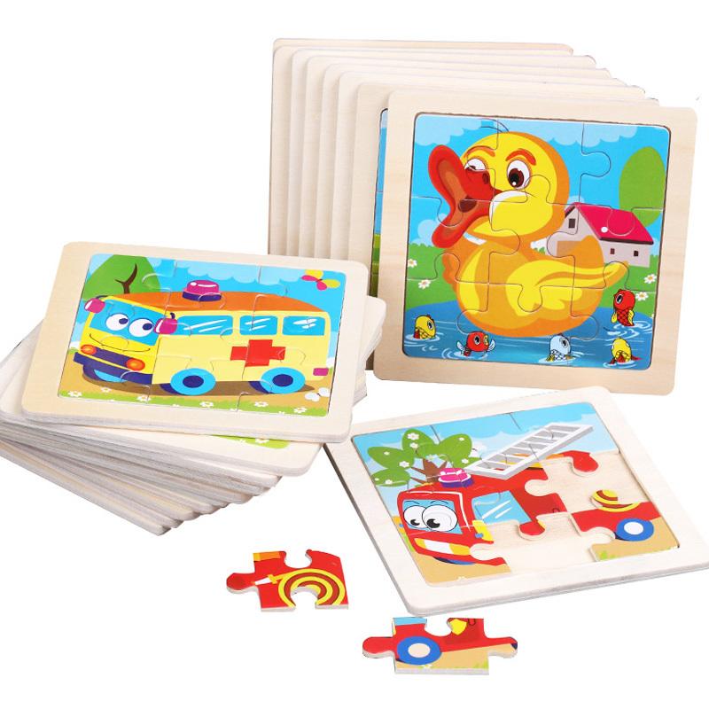 11*11cm 3D Holzpuzzle Baby Spielzeug Cartoon Tier Verkehr Tangram Puzzlespiel Frühes Lernen Pädagogisches Spielzeug für Kinder