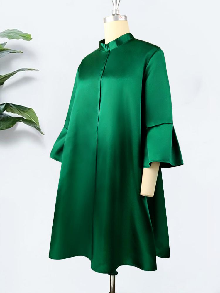 Femmes robe ample trois quarts manches surdimensionné vert rose décontracté dames chic été automne robes tenues grande taille