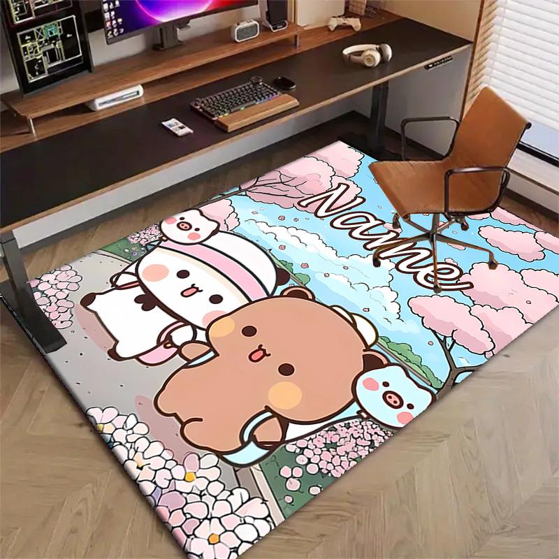 Custom Yier BuBu Bear Mat Personalized Name, Polyester Washable Indoor Entryway Rug, Gift for Christmas, Easter, Thanksgiving Day