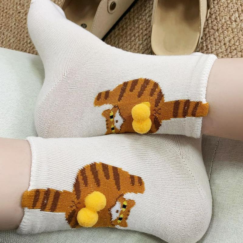 1 Pair Mid-Length Socks Creative Cat Egg Design Funny 3D Pattern Breathable Clothing Accessories Cute Socks Comfortable One Size