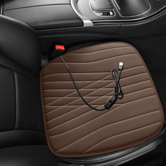 12/24V Car Heated Seat Cushion 17.72"x17.72" Memory Foam Seat Protector Pad with Anti-Slip Bottom Short Plush Versatile Chair Cushion for Car Office