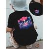 Tallas Europeas Verano Moda Infantil Moderna Camiseta de Manga Corta Estampado Delantero y Trasero MIAMI Florida Playa Palmera Atardecer