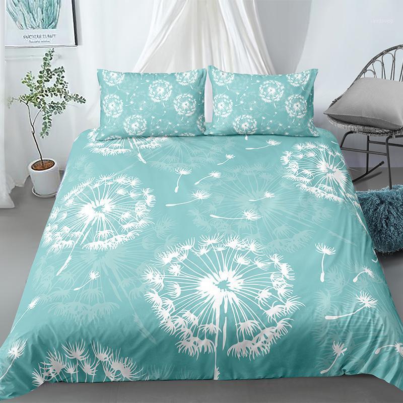 Juego de Funda Nórdica de Diente de León Estilo Fresco y Natural Juego de Cama con Cremallera Funda de Edredón Estampada de Plantas de Poliéster Para Niños Adolescentes