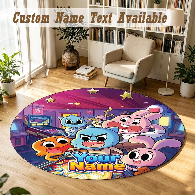 Round Rug Custom NameAmazing World of Gumball Pattern Non Slip Carpet Home Floor Decor