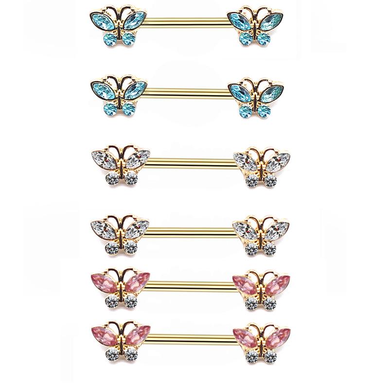 1 Pair Butterfly Nipple Barbell 14g Crystal Nipple Piercing Nipple Jewelry Heart Nipple Ring Bar Stainless Steel Body Piercing for Women