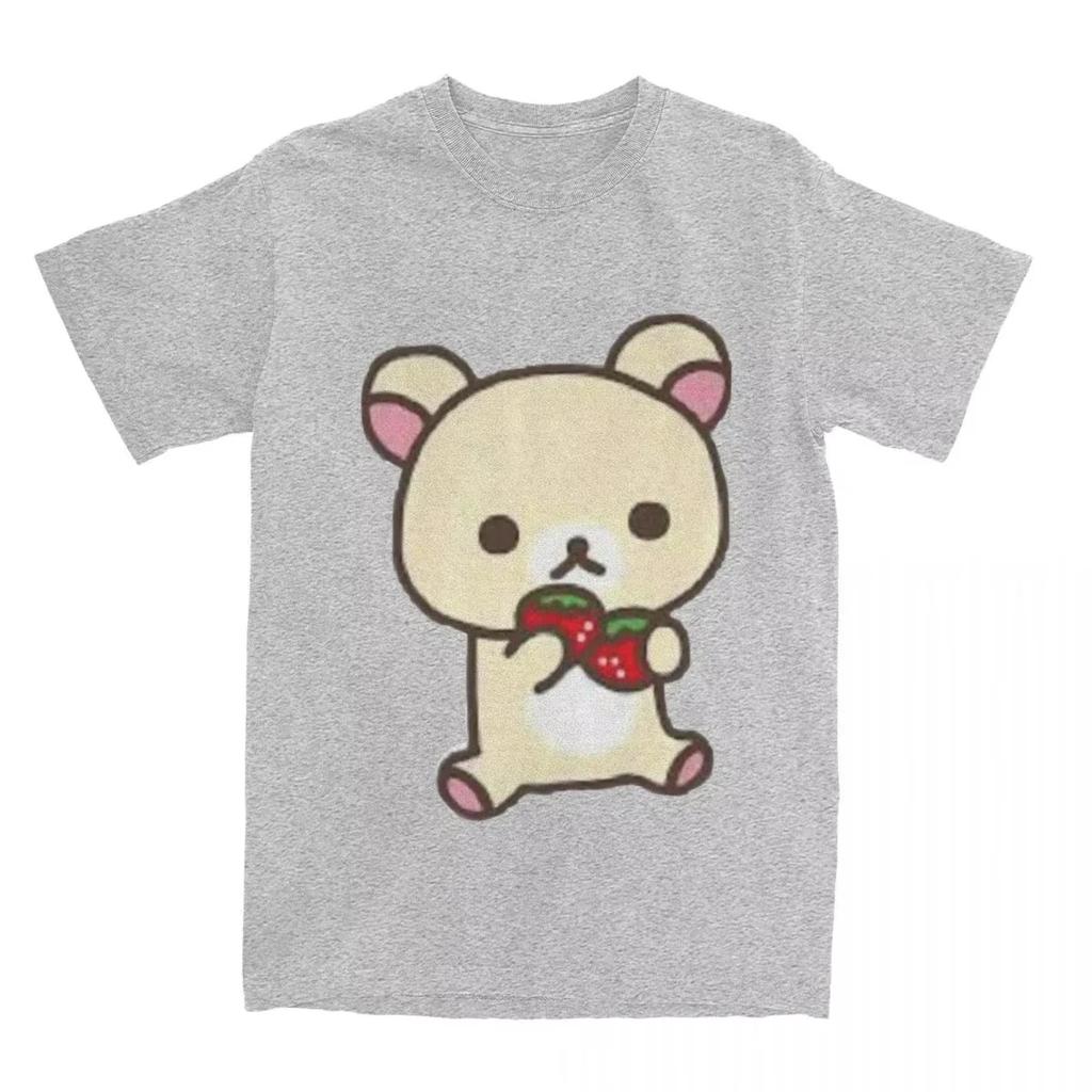 Freizeit Rilakkuma Erdbeeren T-Shirts Damen Rundhals T-Shirts Tier Bär Kurzarm T-Shirts Damen Tops