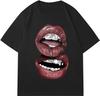 Chic Lips Golden Teeth Vintage T-shirt Rock Goth Casual Tee Clothing Men Oversized Cotton T Shirt Harajuku Y2k Tops Streetwear