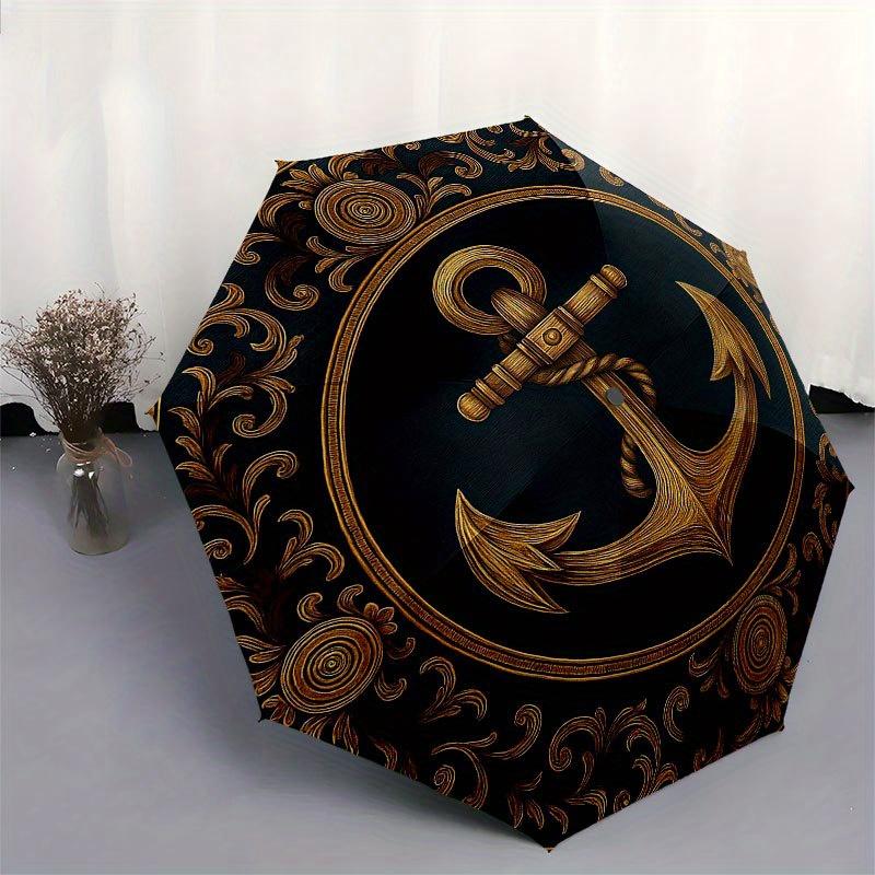 Nautical Anchor Decorative Plate - Maritime Theme Wall Art Umbrella, Portable 3-Fold Compact Umbrella for Men & Women R155