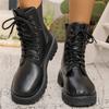Modische Frühling Herbst Luxus Schnür-Stiefeletten für Damen 2025 Wasserdicht Quadratischer Absatz Damenstiefel Runde Zehenpartie Einfarbige Schuhe für Damen