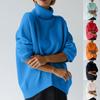 Camisola de gola alta feminina cor sólida solta manga comprida camisola de malha pulôver macio