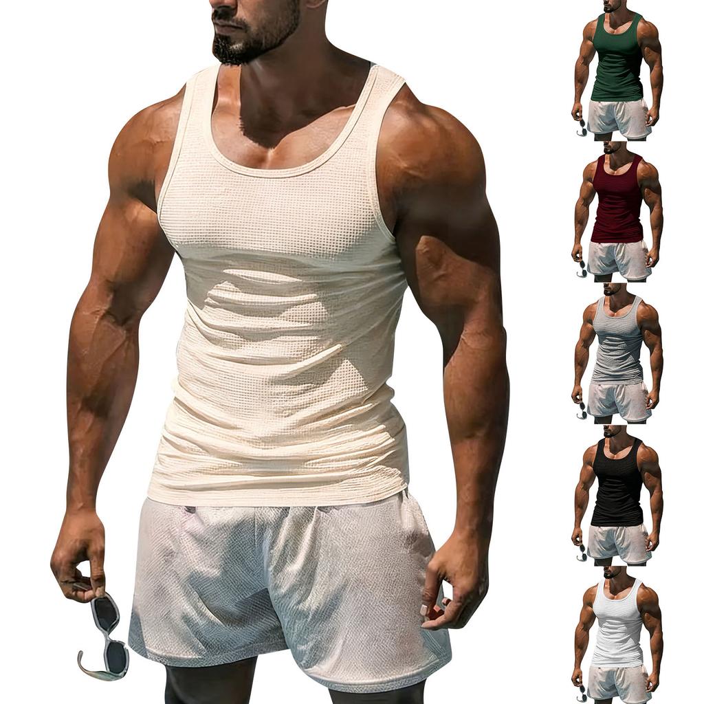 Men's Ribbed Tank Top Sleeveless Athletic Shirt Lightweight Breathable Muscle Fit Undershirt for Training Gym Workout Running Sports