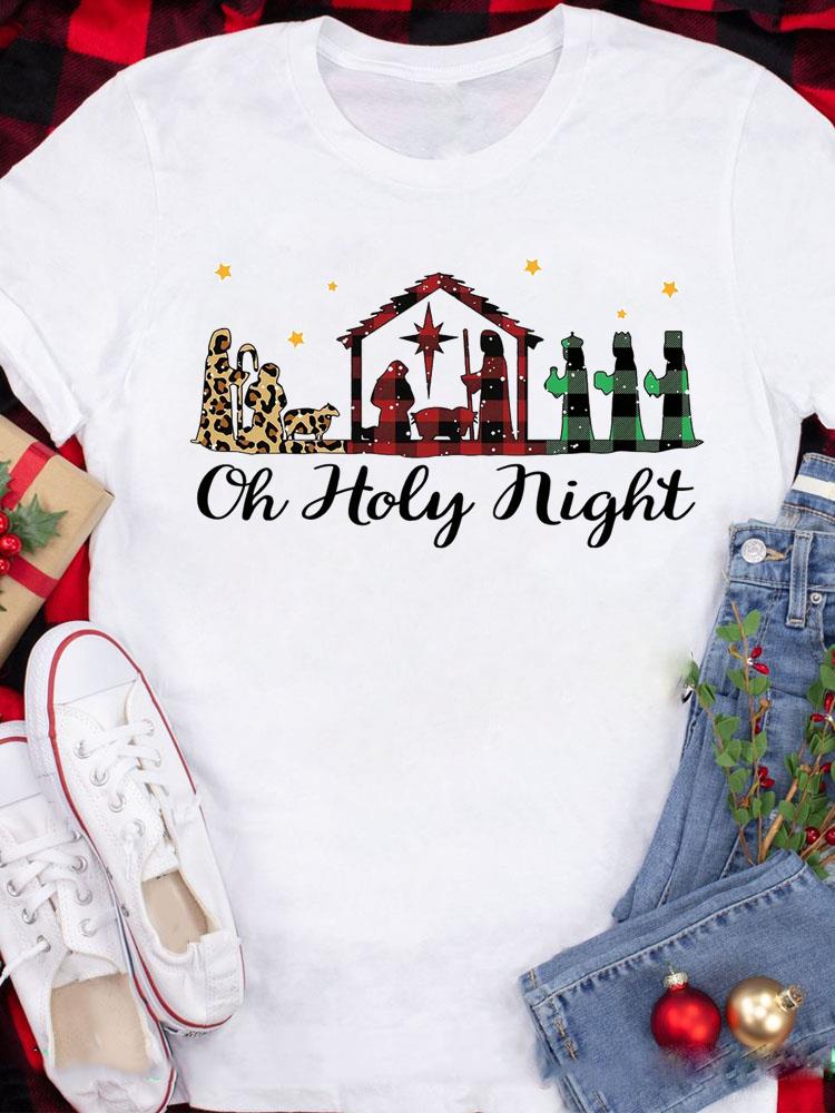 (Asian Size) Tee Top festival  Merry Christmas New Year Holiday Casual plaid trend faith Women Print Lady Short Sleeve Fashion Graphic T-shirts