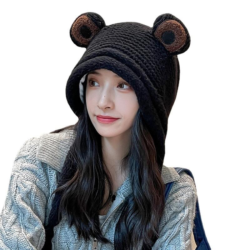 Frog Knitted Hat Women's Ear Protection Face Cold Protection Warm Cycling Wool Hat Cartoon Thin Face Fleece Hat