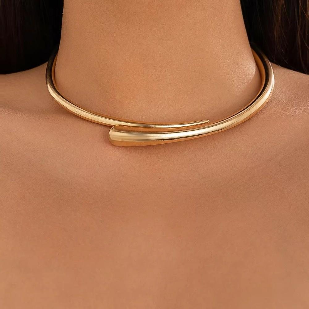Metal Open Cuff Bangle Adjustable Women Rings Fashion Choker Necklace  Party Grunge Jewelry Set
